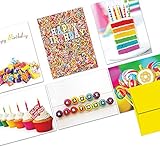 Note Card Cafe Happy Birthday Card Assortment with Yellow Envelopes | 144 Pack | Colorful Birthday Designs | Blank Inside, Glossy Finish | Bulk Set for Greeting Cards, Occasions, Birthdays