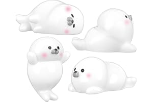 HOMOCONO 4pcs Mini Resin Seal Figurines Realistic Design, Portable Small Animal Figures for Micro Landscape