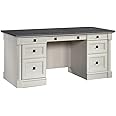 Sauder Palladia Office Desk with Drawers, Executive Desk with File Cabinet Storage, Cable Management, Keyboard Tray, in Glacier Oak Finish