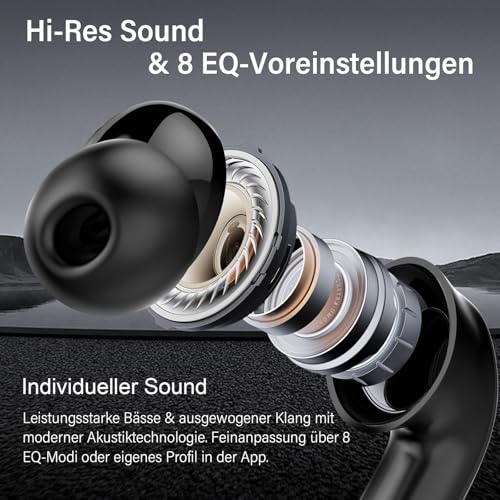 Bluetooth Kopfhörer mit Hybride Aktive Geräuschunterdrückung, In Ear Kopfhörer Kabellos Bluetooth 5.4, 6Mic, 49Std. Wiedergabe, kraftvoller Bass, 8 EQ-Modi, APP-Steuerung, kabelloses Laden, Multipoint