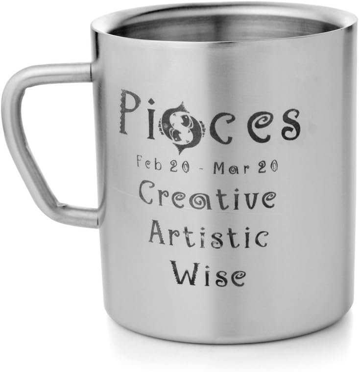 Mosaic Stainless Steel Double Wall Insulated Zodiac/Coffee Mug with Pisces Sign ,300 ml, Silver
