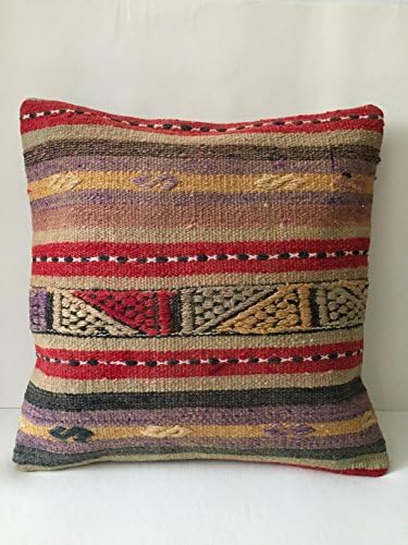 Kilim Pillow 16'' x 16'' Anatolian Turkish Cushion Cover (40cm x 40cm), sofa pillow, couch pillow, embroidered, handmade, kilim rug,