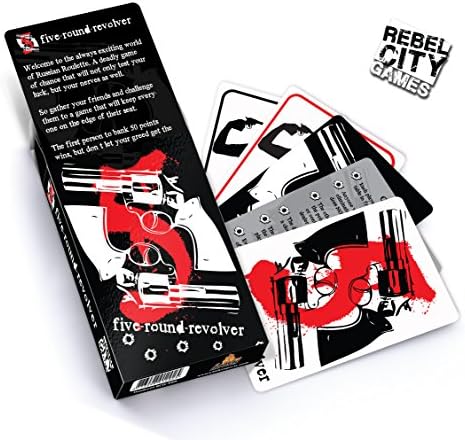 Five Round Revolver - Best Card Game By Rebel City Games -52 Card Russian Roulette Party Game -From 2 to 8 Adults, Teens, Kids, Families, Couples & Groups - Ultimate Drink or Strip, Fun & Simple Game