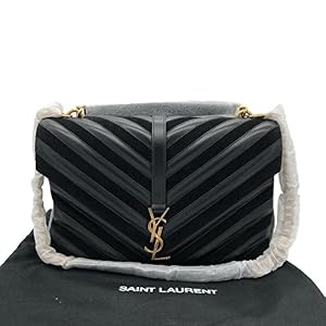 Image of Yves Saint Laurent Medium Black College Patchwork Suede Leather Shoulder Bag New
