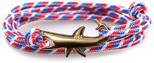 Happiness Jewelry Nylon Rope Sailing Vikings Wrap Bracelet With Gold Color Nautical Shark Alloy Clasp 30 Inches (Mix Color / Gold)