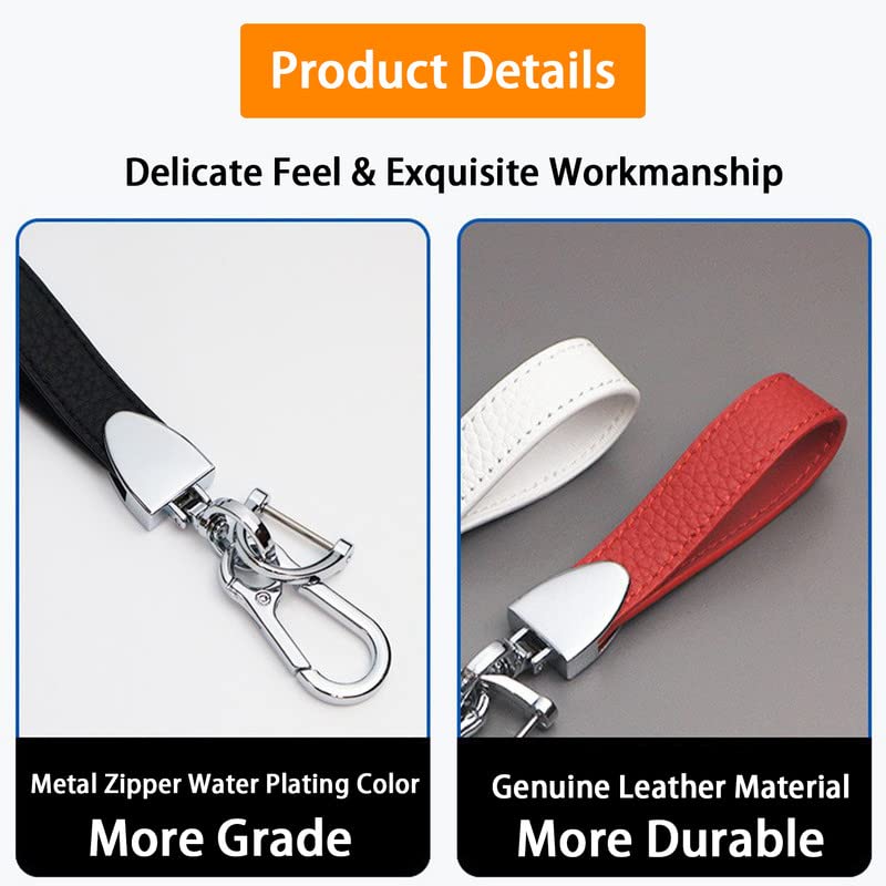 Daemson Genuine Leather Car Keychain, Universal Heavy Duty Key Fob Keychain, Car Keychains Holder for Women and Men, 360 Degree Rotatable, Anti-Lost D-Ring and Screwdriver (Black)