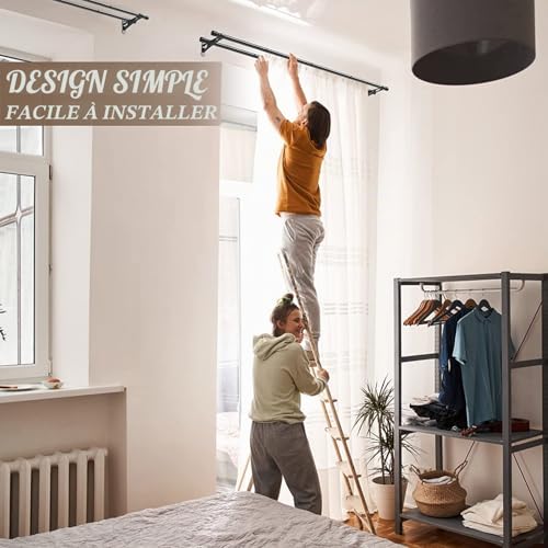 Double Curtain Rods, 30-78" Extendable Curtain Rod with Cap Buttons with Brackets, Adjustable Curtain Rod Stainless Steel Decorative Hardware for Living Room/Black