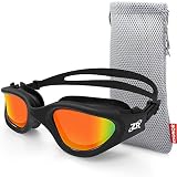 ZIONOR Swimming Goggles, G1 Polarized Swim Goggles UV Protection Watertight Anti-Fog Adjustable Strap Comfort fit for Unisex Adult Men and Women (Polarized Red Lens Black Frame)