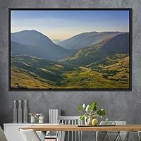 Framed Canvas Wall Art Mountainscape Aerial Dramatic Landscape Mountain Top Multicolor Photography Realism Rustic Warm - 16x24 inches