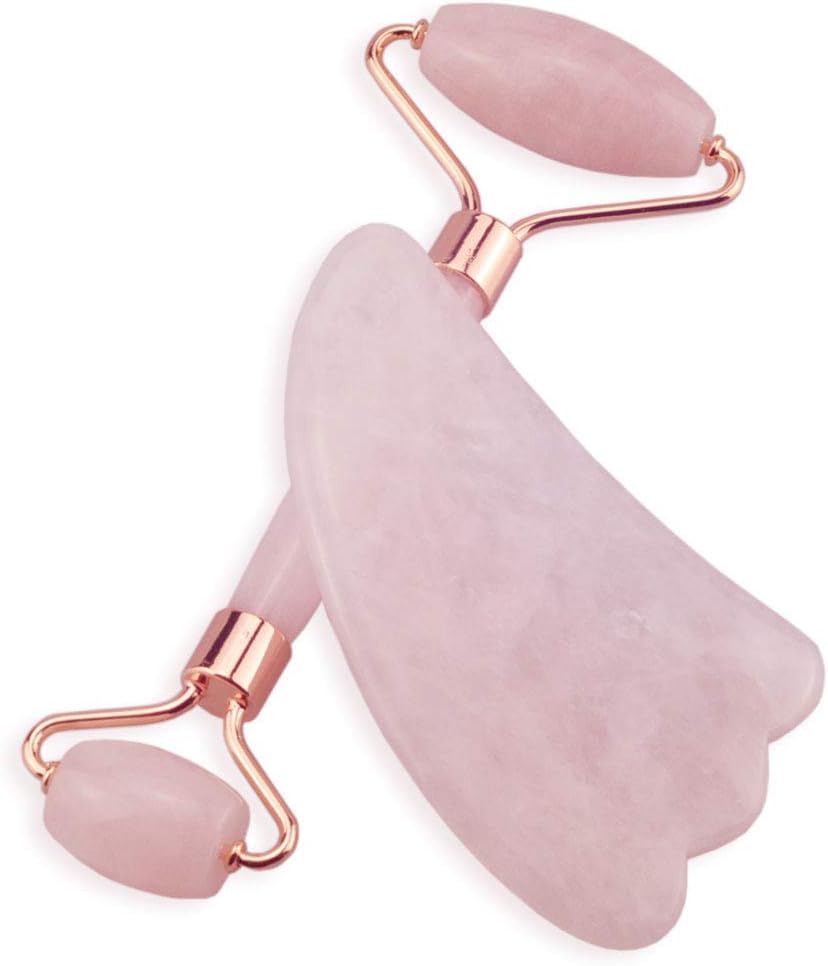 ANNIUP Gua Sha Tools Rose Quartz Jade Roller Anti-Aging Beauty Kits for Slimming, Tning and Firming Skin Face Roller for Eye Puffiness Treatment Reduce Puffy Eyes and Firm Wrinkles