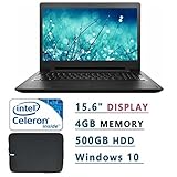 Lenovo 15.6 inch HD Laptop PC with Woov Laptop Sleeve ( Intel Celeron N3060 Dual-Core, 1.60 GHz, 4GB RAM, 500GB HDD, DVDRW, Bluetooth, WIFI,  Windows 10, Black)