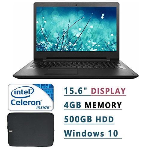 Lenovo 15.6 inch HD Laptop PC with Woov Laptop Sleeve ( Intel Celeron N3060 Dual-Core, 1.60 GHz, 4GB RAM, 500GB HDD, DVDRW, Bluetooth, WIFI,  Windows 10, Black)