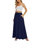 Yincro Women's Flowy Maxi Skirt Summer Pleated High Waisted Casual Long Skirts with Pockets
