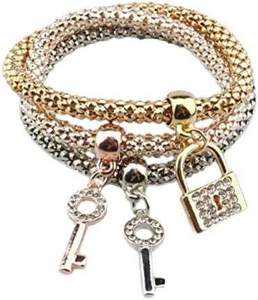 aloiness 3Pcs Charms Heart Pendent Elegant Jewellery Hand Chain Bracelet for Women