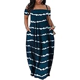 HTHCHENG Women's 3D Print Off Shoulder Camouflage Boho Maxi Dress Summer Beach Long Dresses