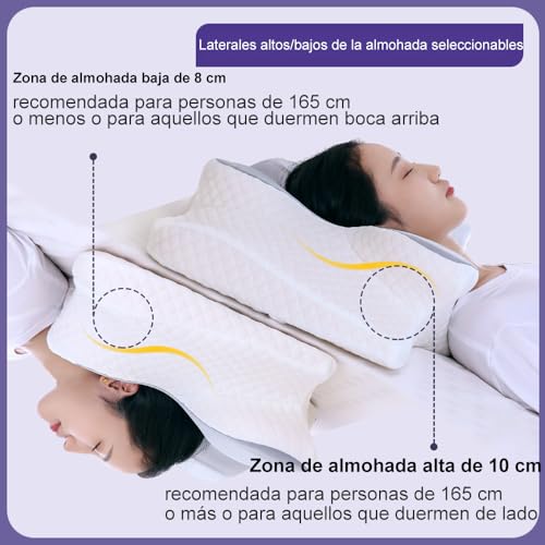JeeLeeko Almohada Cervical de Espuma viscoelástica Almohada ortopédica ergonómica 2 en 1 Que Alivia el Dolor de Cuello y Brinda Soporte Contorneado para Personas Que Duermen de Lado