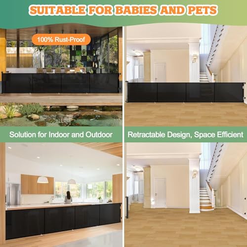 Eyeleaf Eyeleaf Retractable Safety Gate for Babies and Dogs, Baby Gate for Stairs, Hallways, Indoor and Outdoor (Black, 500 x 86 cm)