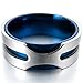 INBLUE Men's 8mm Stainless Steel Ring Band Silver Tone Blue Wedding Size10