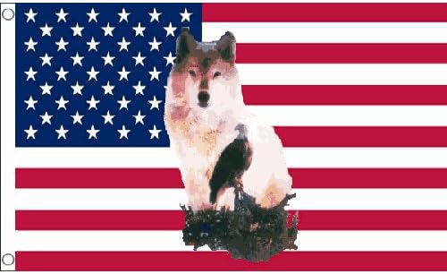 Usa Wolf Eagle Flag 5Ft X 3Ft Native American Indian Banner With 2 Eyelets by USA Wolf Eagle