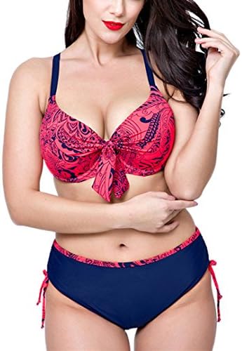 Women's Plus Size Two-piece Swimsuit Swimwear Bikini Set (XXXL, Red)