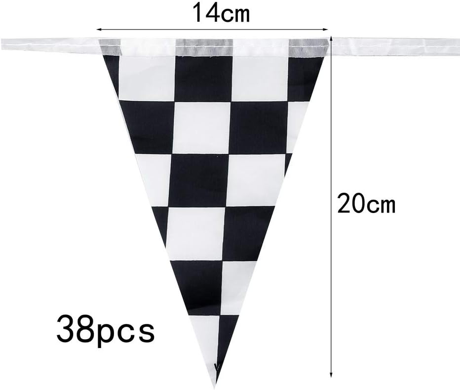 nuoshen 10 Meters Racing Flags,Black and White Checkered Flag 38 Pieces Racing Banners Party Flag, White,Black - Image 4