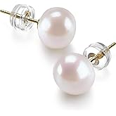 EPI Pearl Stud Earrings for Women Round White Freshwater Real 14k Gold Stud Earrings Hypoallergenic Earrings with Genuine Cultured Pearls,Pearl Gifts for Anniversary