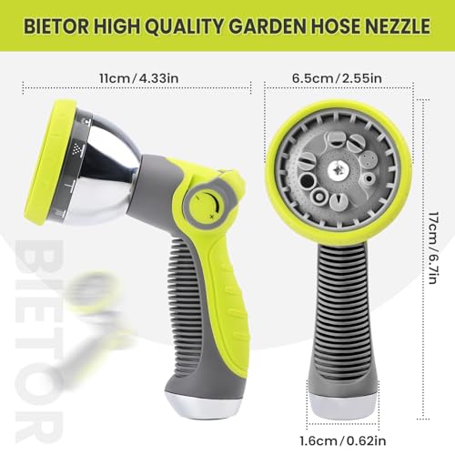 Bietor Heavy-Duty Hose Pipe Spray Gun, Leak-Proof Hose Spray Gun with 10 Patterns and Water Flow Control, High Pressure Garden Hose Nozzle for Watering, Washing Car, Cleaning