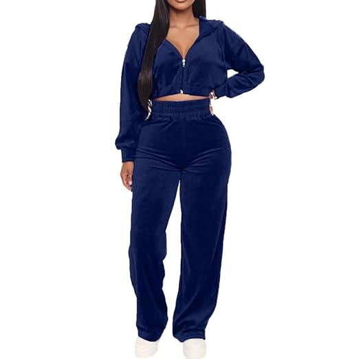 Buy Women's Solid Velvet Sweatsuit Set Hoodie and Pants Sport Suits
