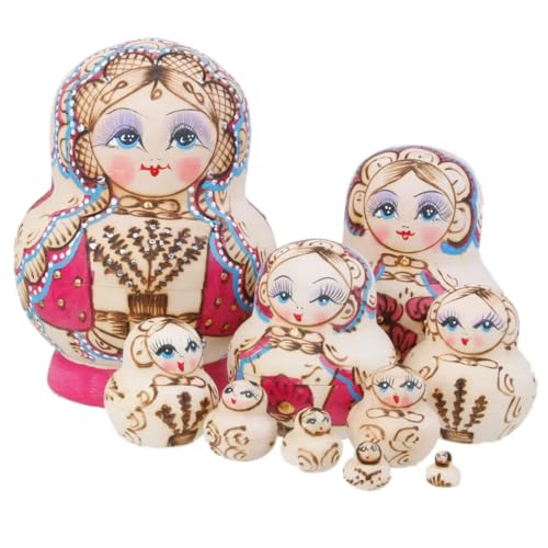 SNRISE 10pcs Set Russian Dolls Matryoshka Nesting Toy Painted Trees Wood