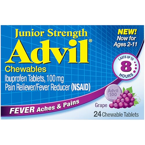 ADVIL JUNIOR STRENGTH CHEWABLE IBUPROFEN PAIN RELIEVER AND FEVER REDUCER, CHILDREN’S IBUPROFEN FOR PAIN RELIEF, GRAPE – 24 TABLETS