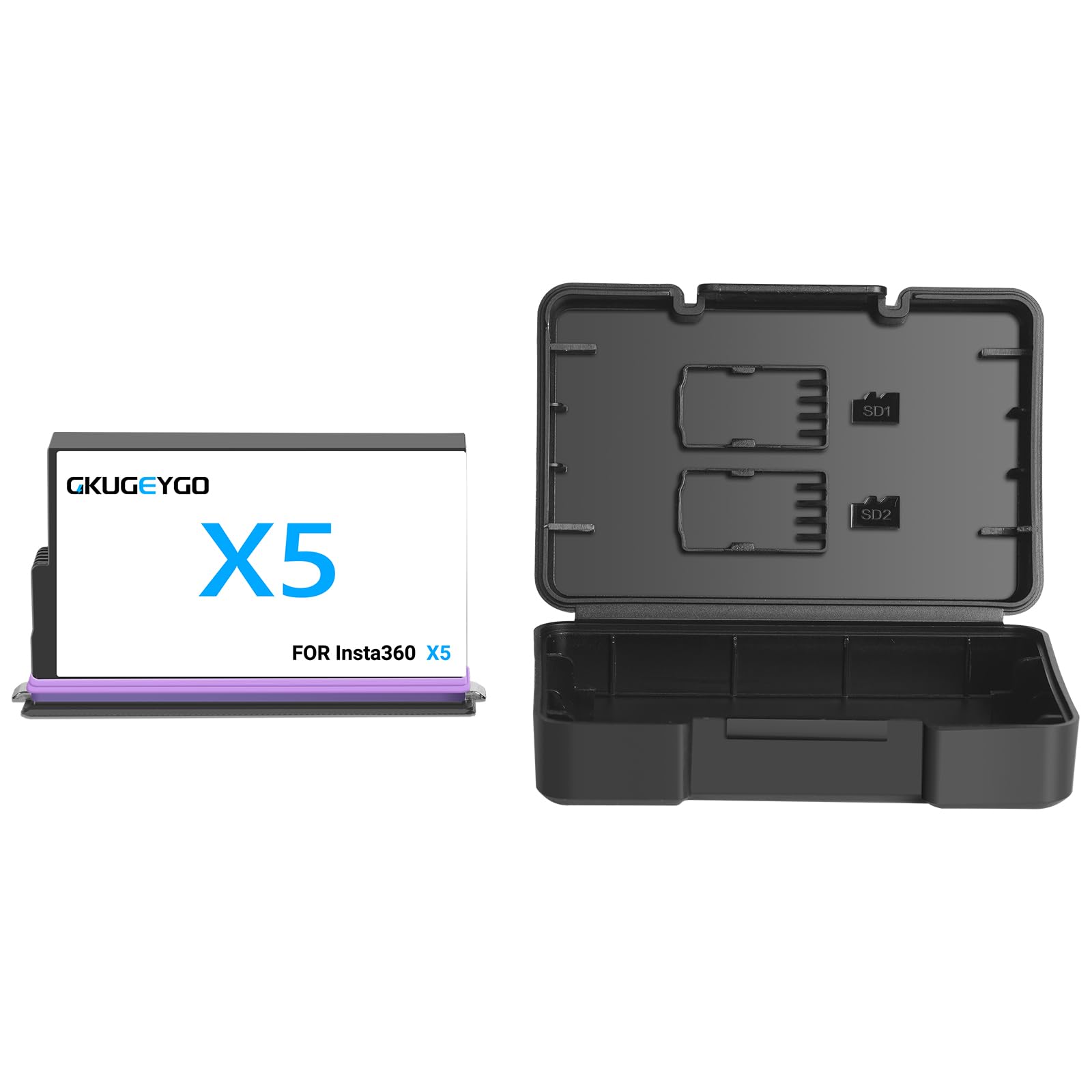 Photo 1 of GKUGEYGO 360 X5 Camera Battery, 2800mAh High Capacity Battery with Case Can Store Misro SD Card Fully Compatible with Insta360 X5