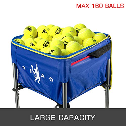 image for Bkisy Teaching Ball Cart 160 Capacity Tennis Ball Basket Hopper Tennis