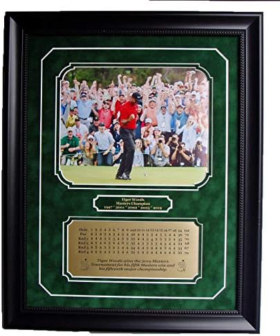 GFSF Tiger Woods 2019 Masters Champion 8x10 After Final Putt Professionally Framed and Double matted with Engraved scorecard
