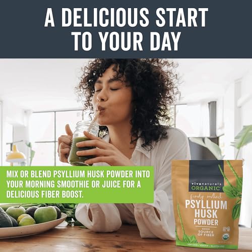 VIVA NATURALS ORGANIC PSYLLIUM HUSK POWDER, 10 OZ – FINELY GROUND, UNFLAVORED, VEGAN, KETO, PALEO, NON-GMO PLANT-BASED SUPERFOOD, GOOD SOURCE OF FIBER FOR GLUTEN-FREE BAKING, JUICES & SMOOTHIES