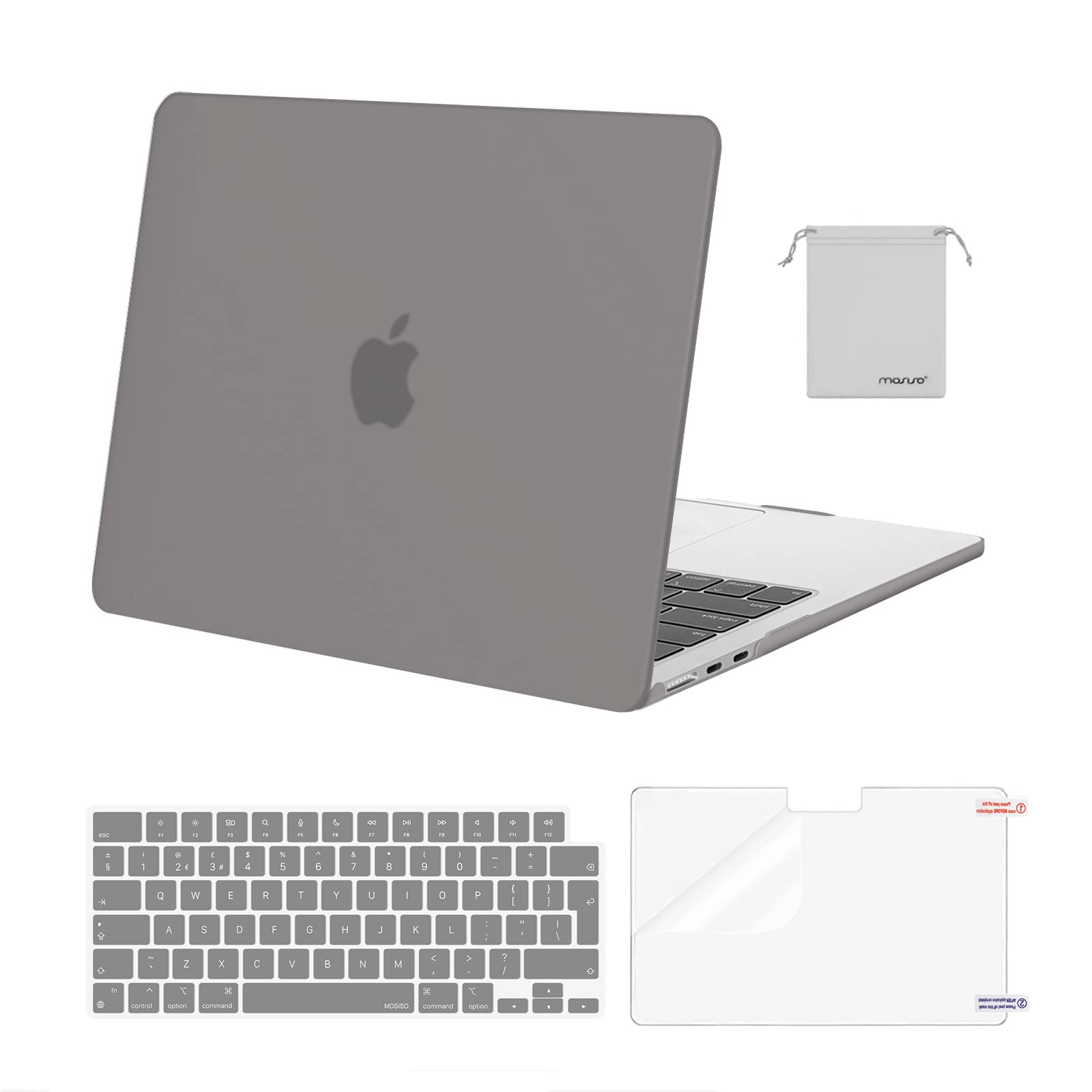 MOSISO Compatible with MacBook Air 13 inch Case M5 M4 M3 M2 2026-2022 A3449 A3240 A3113 A2681, Hard Shell Cover for MacBook Air 13.6 inch Display &KeyboardSkin&ScreenFilm&Pouch, Gray