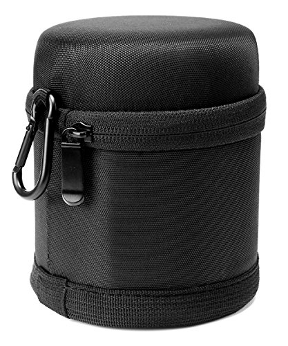WGear Semi-Hard Lens Case for DSLR Camera Lens (Canon, Nikon, Sony, Pentax, Olympus, Panasonic,etc Listed with Models Below), Medium Size with Carabiner, Lens Cleaning Wipe (Black Medium)