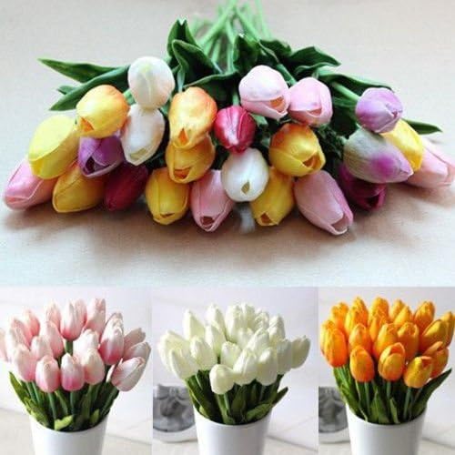 CYNDIE Wedding Flower 12 24pcs Home Wedding Decor PU Tulip Latex Touch Artificial Flower Single Stem (12pcs, Mixed-color)