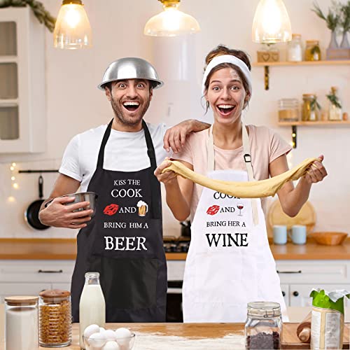 Funny Cooking Apron For Women With Pockets - 'Kiss The Cook' & 'Bring Me Wine' Baking Gift Apron