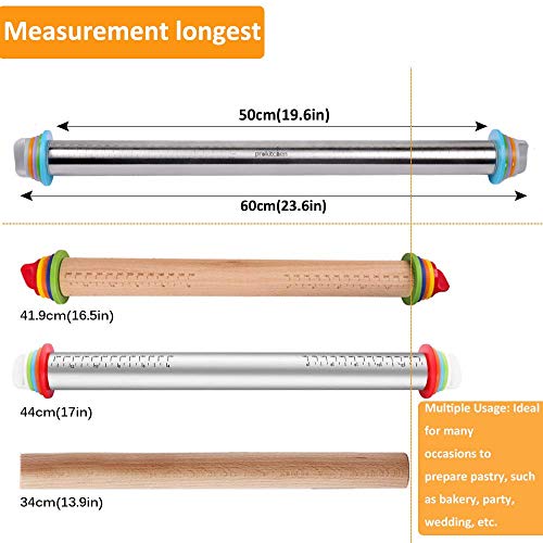 PROKITCHEN Adjustable Rolling Pin Dough Roller with Silicone Baking Pastry Mat, Stainless Steel Rolling Pins with Removable Thickness Rings Guides Spacers (Renewed)
