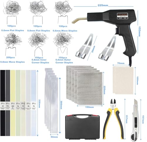 220W 2 in 1 Plastic Welding Machine with 800pcs Welding Nails (6 Models), Car Bumper Repair Kit with 56pcs Welding Rods, Used for Plastic Welding (Black)