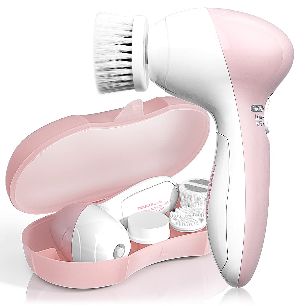TOUCHBeauty Facial Cleansing Brush Set with 3 Brush Heads- Advanced Face Brush System for Gentle Cleansing, Deep Scrubbing and Massaging AG-0525A
