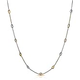Savlano 18K Gold Plated Over 925 Sterling Silver Station Oval Moon Bead Necklace Chain For Women. Silver, Gold, Rose Gold - Made in Italy Comes With a Gift Box