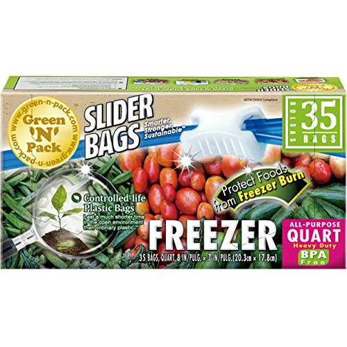 Green N Pack Premium Freezer Slider Bags (BPA Free), Quart, 35 Count