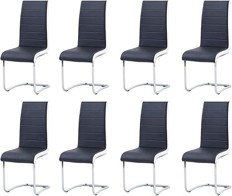 Amazon Com Modern Dining Chairs Set Of 8 Black White Side Dining Room Chairs Kitchen Chairs With Faux Leather Padded Seat High Back And Sturdy Chrome Legs Chairs For Dining Room Kitchen