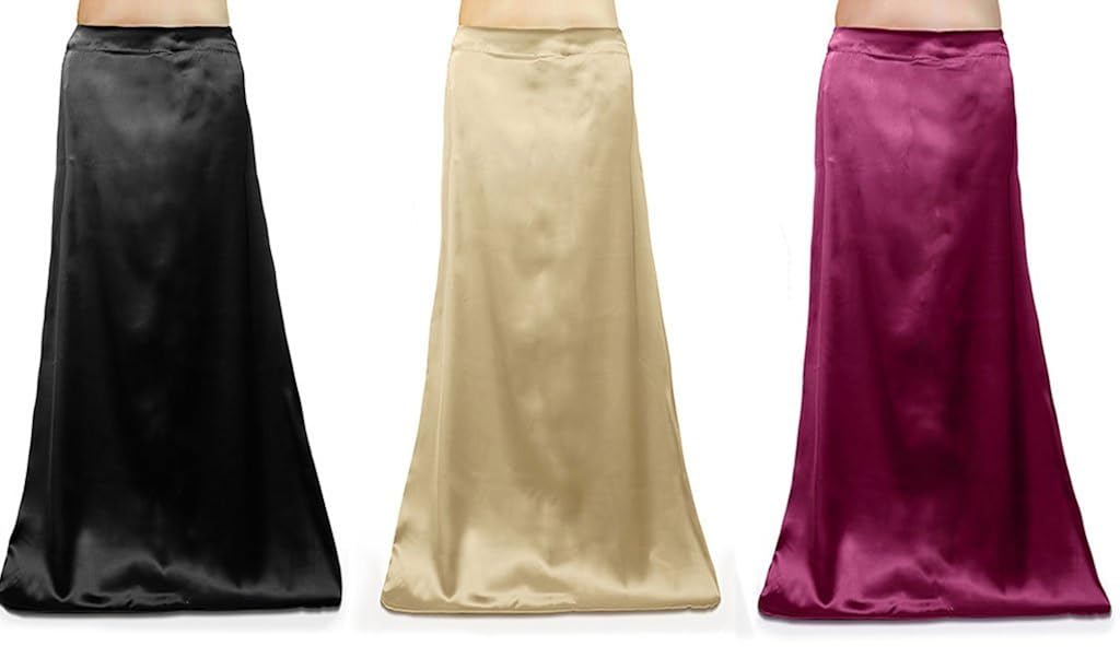 bigfashionshop women's satin petticoat inskirt (black, gold, pink) - pack of 3