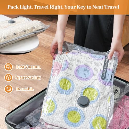 SOUNDCOUS Travel Vacuum Storage Bags for Clothing with Portable Electric Pump, 12 Pack Space Saver Vacuum Storage Bag, Compression Packing Bag for Clothes Luggage & Suitcase