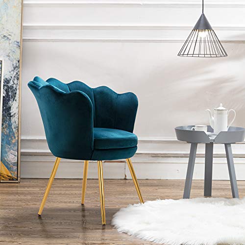 Kmax Living Room Chair, Mid Century Modern Retro Leisure Velvet Accent Chair with Golden Metal Legs, Vanity Chair for Bedroom Dresser, Upholstered Guest Chair - Blue Green