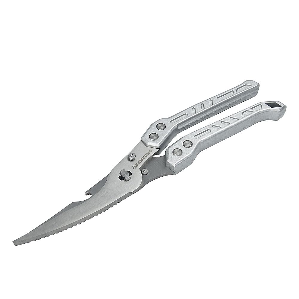 SAMFUNG Kitchen Poultry Shears, Anti-Slip Handle and Safety Lock, Poultry Scissors for Meat, Chicken, Bone, Turkey, Fish Vegetable Cutting (Aluminium Handle)