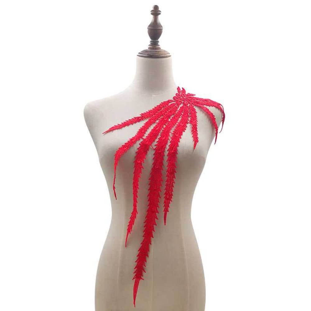 Embroidered Phoenix Tail Collar Appliqué, Embroidery Patch, Phoenix Tail Applique Patches for Clothing, Tactical Collar for Sewing, Craft, Costume, Wedding Dress, Decoration, Red