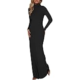 BTFBM Womens Fall Dresses Long Sleeve Turtle Neck Stretchy Knit Maxi Semi Formal Party Spring Wedding Guest Dress 2026